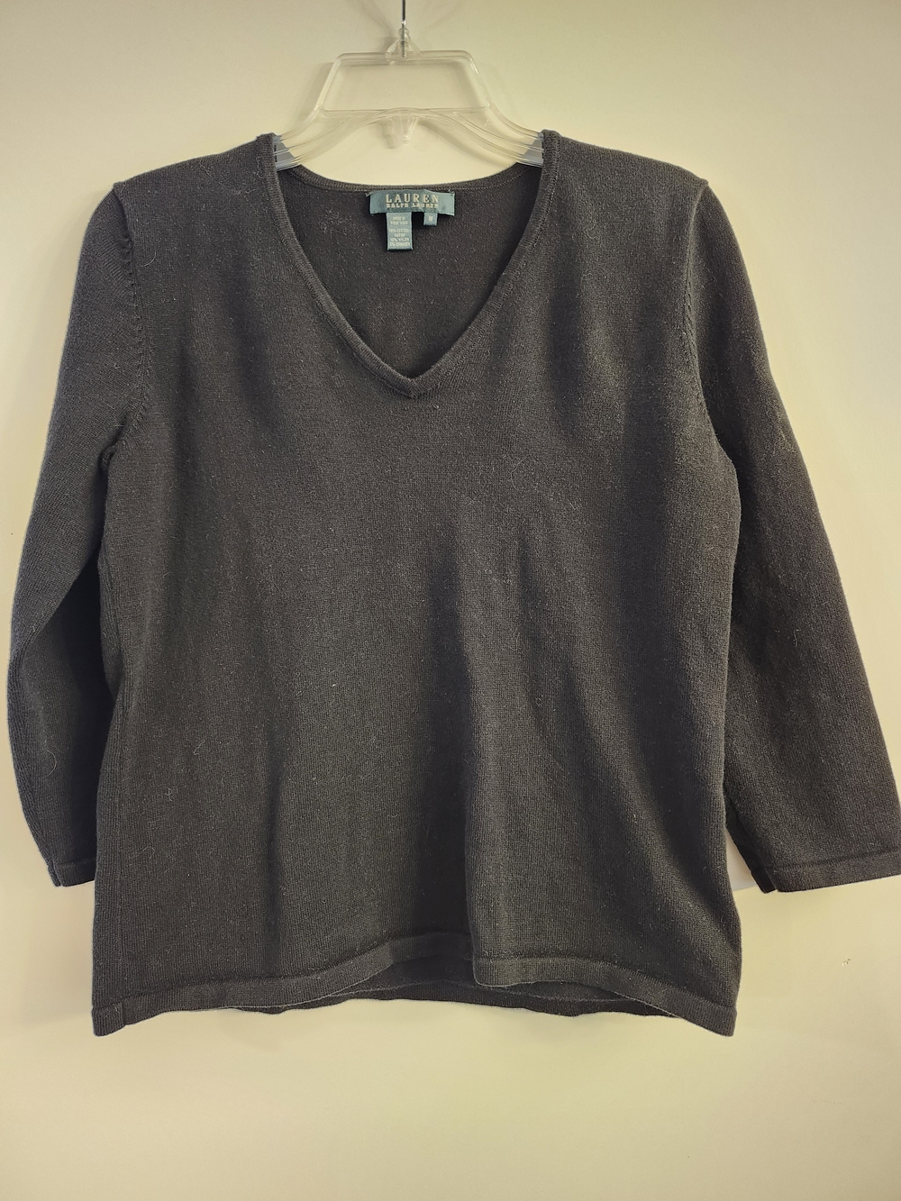 Ralph Lauren Black V-Neck Cotton Blend Sweater